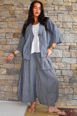 Arbi Gingham Pocket Culotte Pant Navy